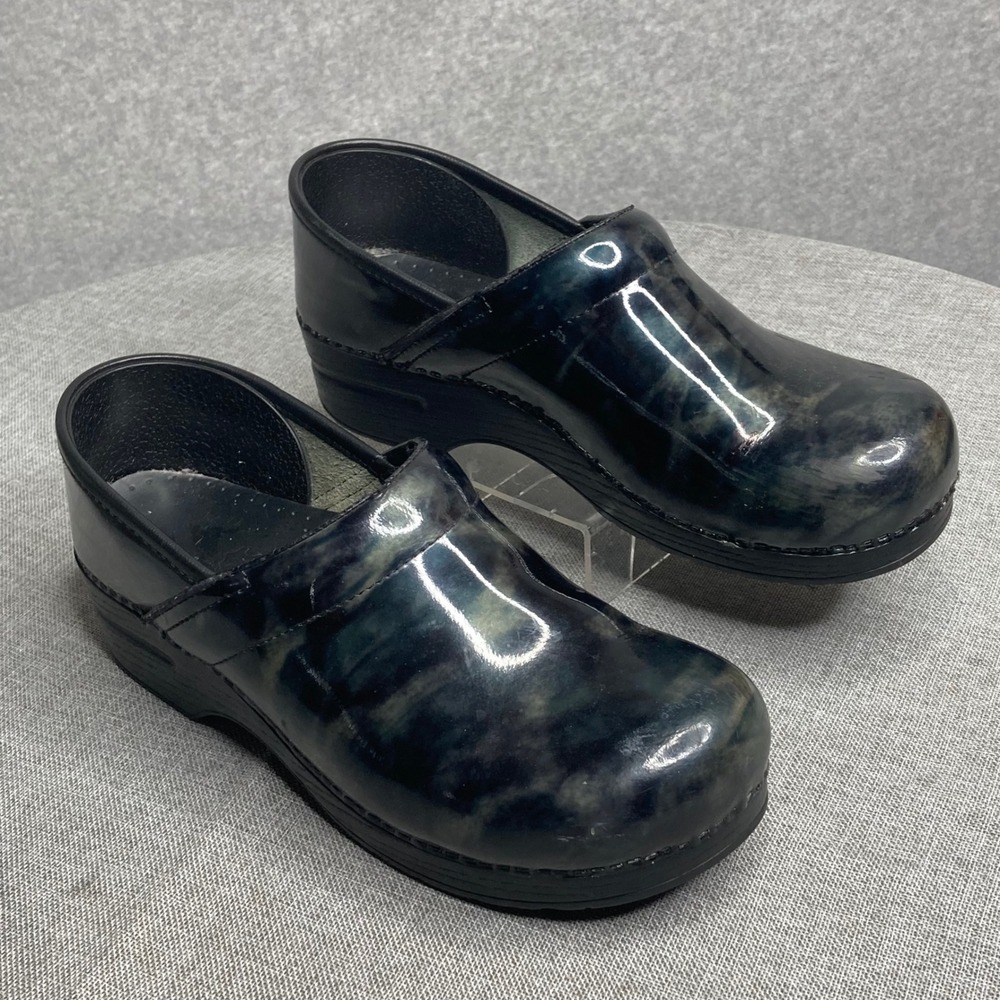 Dansko Patent Leather Clogs Women's US 11 Mule Green Marble ConfortNursing Shoes